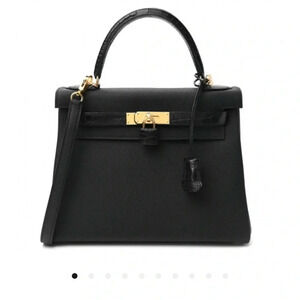 Hermes Togo matte porous crocodile Kelly retourne touch black 28. Full set